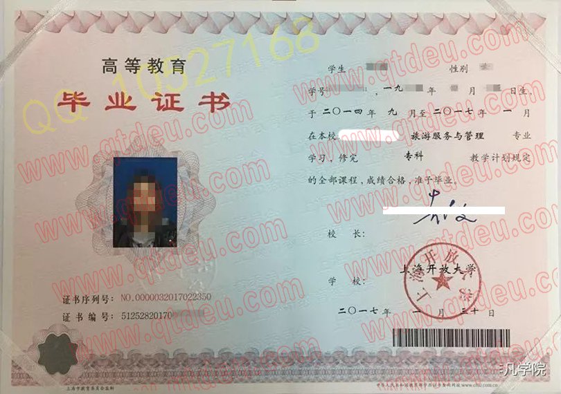 上海开放大学毕业证样板(样本)