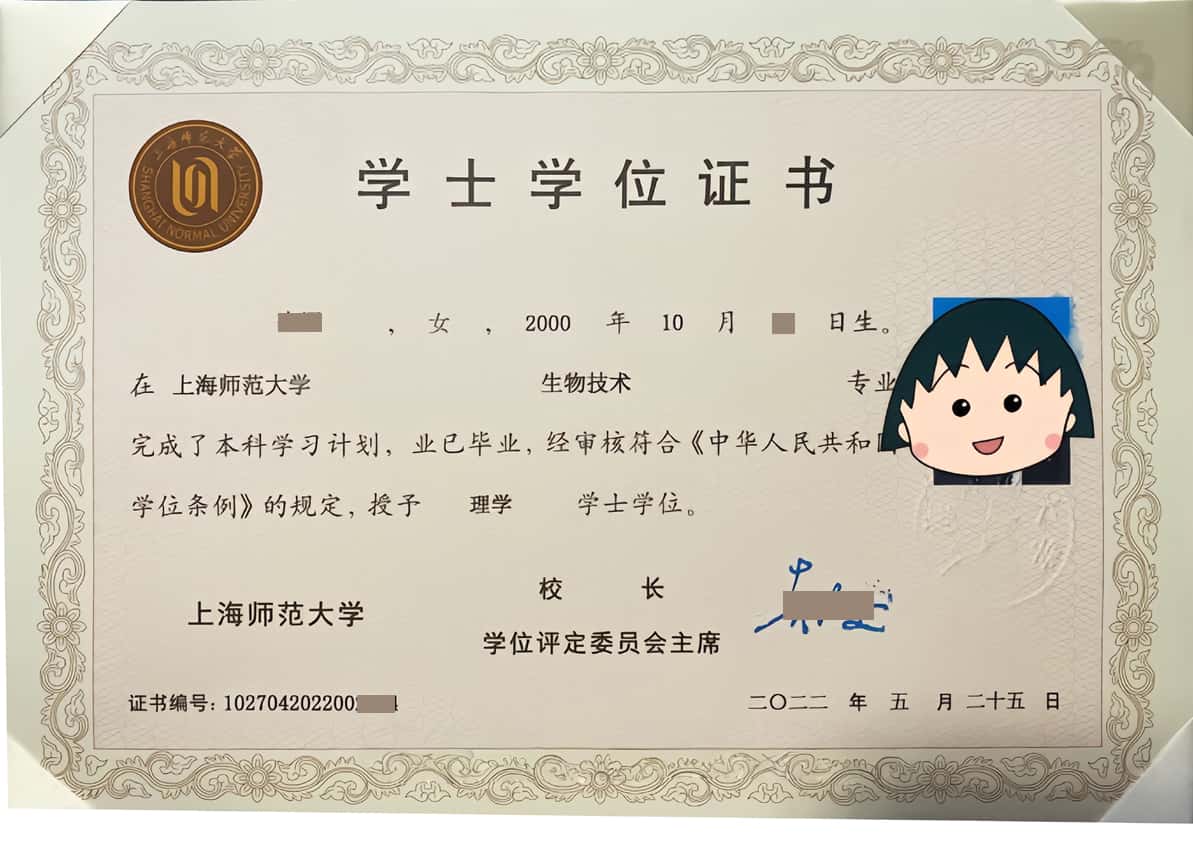 上海师范大学学士学位制样板图片展示